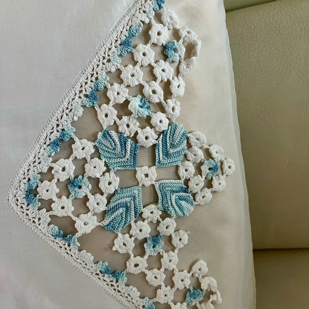Elegant White Pillowcase with Blue Embroidery 19/31 inches